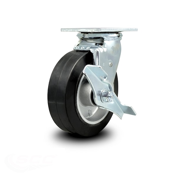 6 Inch Rubber on Aluminum Swivel Caster with Ball Bearing and Brake SCC